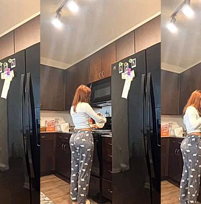 Angela Alvarez teasing her big booty from the fridge