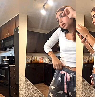 Angela Alvarez showing off her big ass in the kitchen