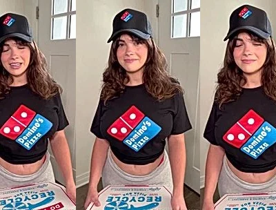 Salome Munoz teasing in her dominos pizza dlivery girl outfit