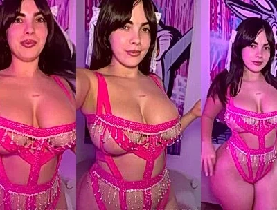 Salome Munoz playing with her big tits in her pink lingerie