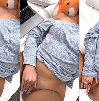 Angela Alvarez playing with her pussy in her panties in bed