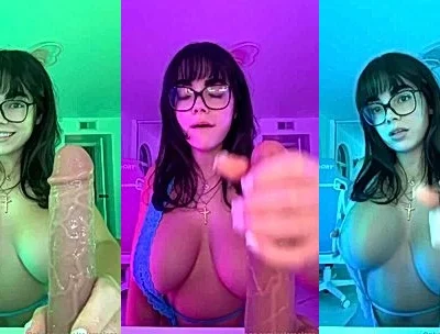sexy glasses Belgian babe Salome Munoz sucking and jerking off a big dildo
