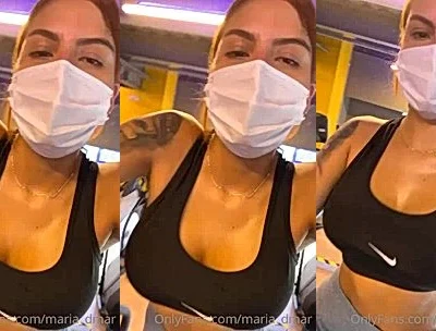 Maria Del Mar flashing her big tits outdoors