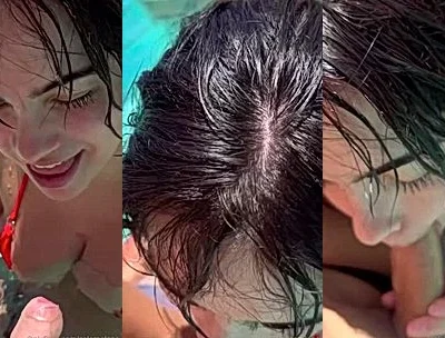Salome Munoz sucking a big cock in the pool