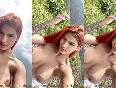 sexy redhead Maria Del Mar teasing her naked big tits in the wilderness video leaked