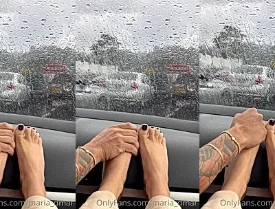Maria Del Mar teasing her feet and toes in the car