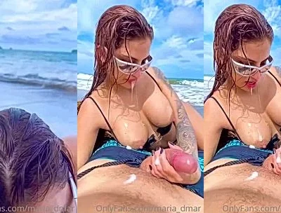 horny slut Maria Del Mar blowjob on a public beach video leaked