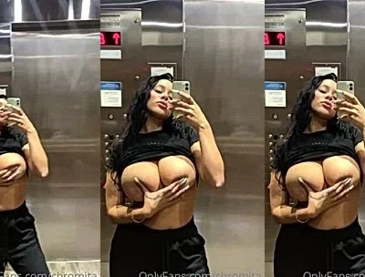Chromazz flashing her naked tits in the elevator