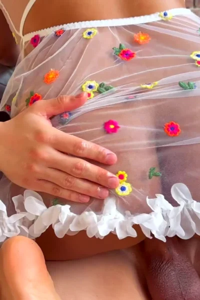 Thestartofus riding her husbands big fat cock in her see-through lingerie