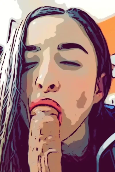 Eimigirl sucking and riding a big white dildo comic style