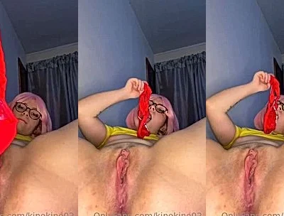 Kinekine02 stuffing a red panties into her wet pussy