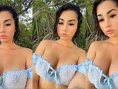 LupuWellness teasing her big tits in blue see-through lingerie