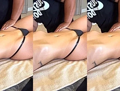 Isadora Vale massaging her stomach and thicc thighs