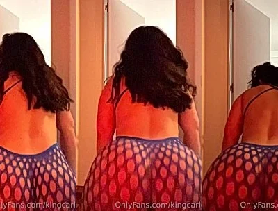 KingCarle teasing her big booty wearing blue mesh pantyhose