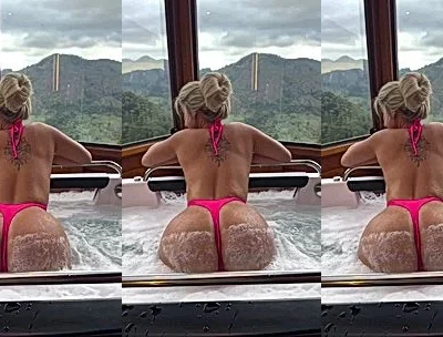 Isadora Vale teasing her big ass wearing pink lingerie in the jacuzzi
