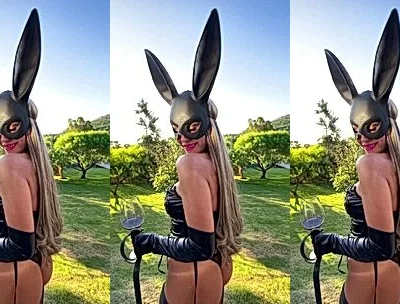 Agusanon teasing in her latex bunny suit