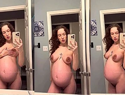 Rachel Hanna teasing her naked pregnant belly in the mirror