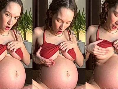 Rachel Hanna teasing her pregnant belly for the camera