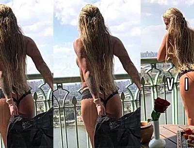 Agusanon teasing her sexy lingerie on the hotel balcony