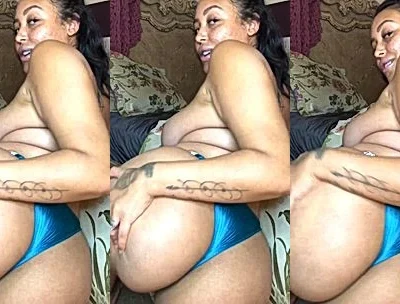 Emily Cheree playing with her big booty in blue lingerie