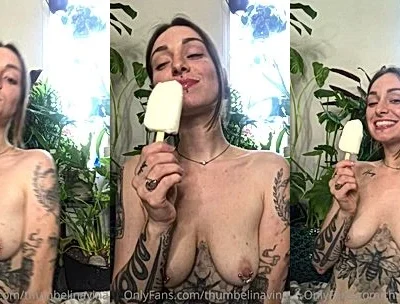 THUMBALINA seductively eating an ice-cream naked