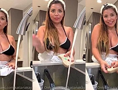 hot maid Katiana Kay teasing her naked big tits