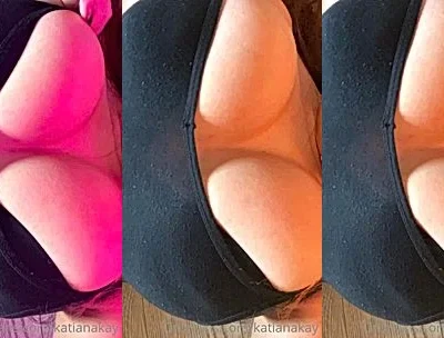 Katiana Kay teasing her naked big tits in her grey top