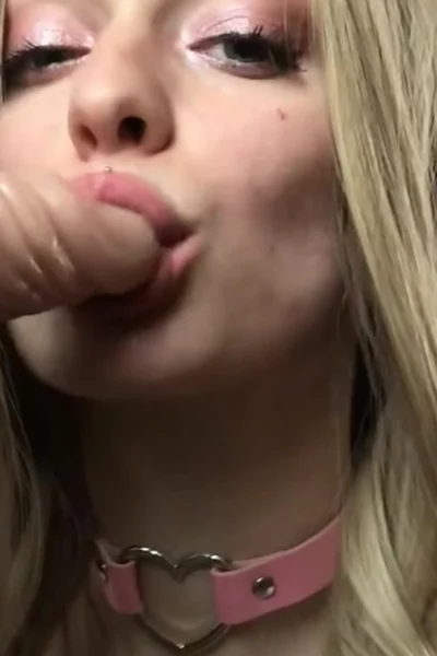 THUMBALINA sucking on a big white dildo