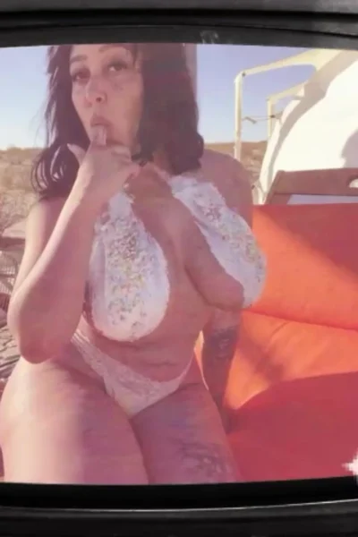 Emily Cheree teasing her big tits in her white laced lingerie