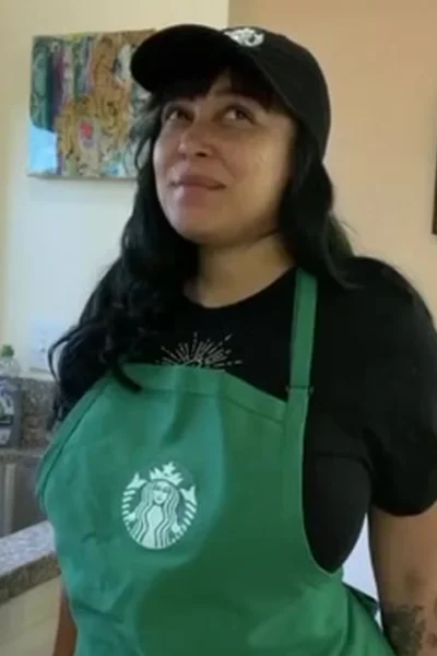 Emily Cheree big dildo masturbation in her starbucks apron