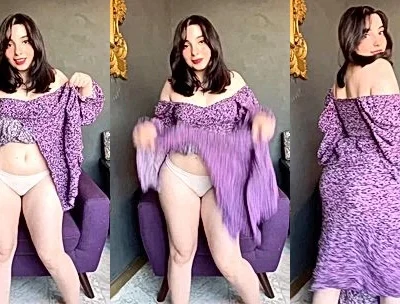 Defiantpanda teasing her big naked booty in purple dress